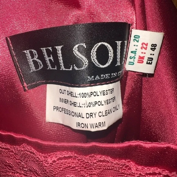 Belsoie Raspberry Lace Midi Dress Formal Scalloped Hem – Size 20 - Picture 4 of 6